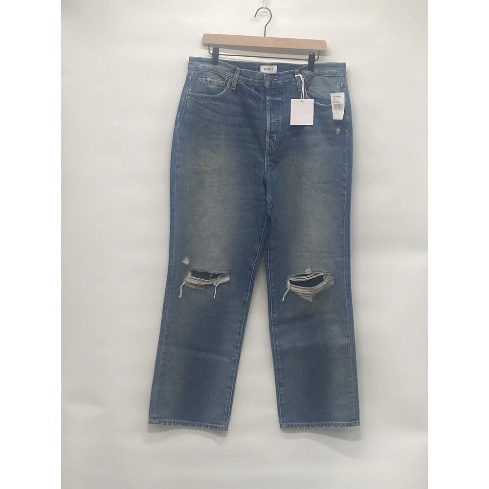 pistola Straight Leg Distressed Blue Jeans